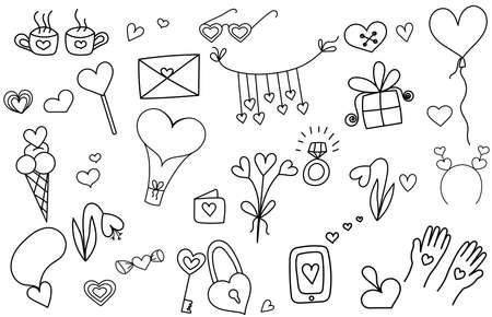 doodle design, a variety of different objects, valentines day vector set. vector, collectionのイラスト素材