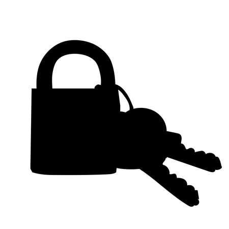 lock and keys black silhouette, isolated, vector, iconのイラスト素材