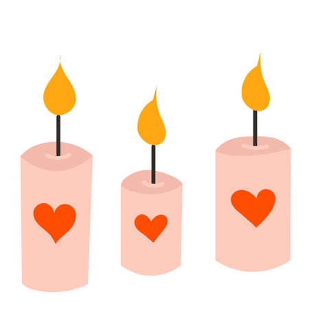 candles with hearts on white background vectorのイラスト素材