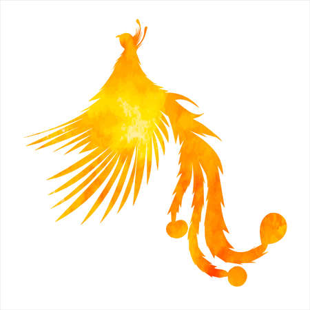 phoenix bird, fire bird watercolor silhouetteのイラスト素材