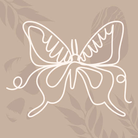 butterfly flies continuous line drawing, on an abstract backgroundのイラスト素材
