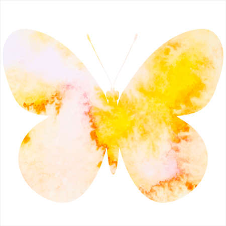 yellow butterfly watercolor silhouette, on white background, vectorのイラスト素材