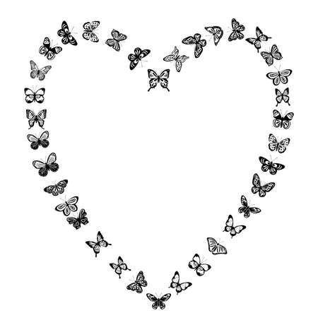butterflies heart silhouette, on white background, vector, isolatedのイラスト素材