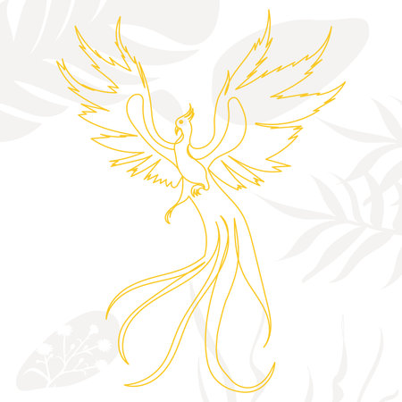 phoenix bird in one line, outline on an abstract background, vectorのイラスト素材