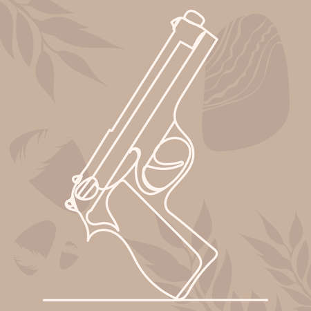 pistol in one line, outline on an abstract backgroundのイラスト素材
