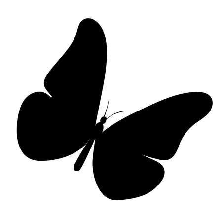 flying butterfly black silhouette ,on white backgroundのイラスト素材