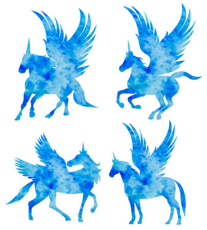 pegasus set watercolor silhouette, isolated vectorのイラスト素材