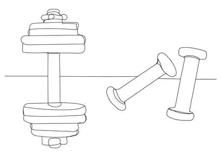 dumbbells one line drawing, outline, vectorのイラスト素材