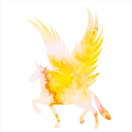 yellow pegasus watercolor silhouette, isolatedのイラスト素材