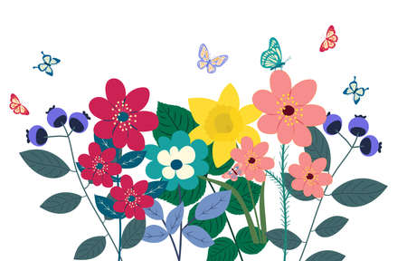 bouquet of flowers set flat design, cartoonのイラスト素材