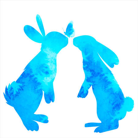 hare, rabbit watercolor silhouette on white background, isolated vectorのイラスト素材