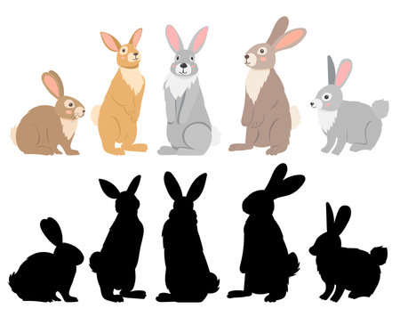 rabbits set flat design on white background, isolated vectorのイラスト素材