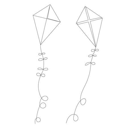kite drawing in one continuous line, isolated vectorのイラスト素材