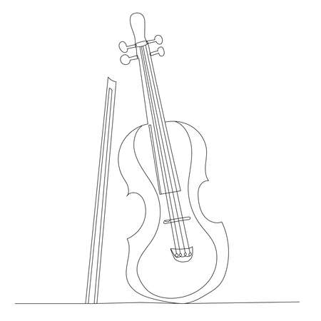 violin drawing by one continuous line, isolated vectorのイラスト素材