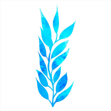 leaf, plant blue watercolor silhouette isolated vectorのイラスト素材