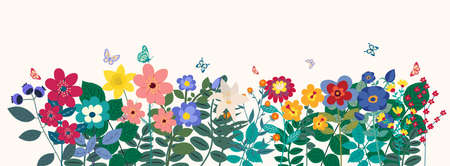 growing flowers flat design on white background , isolated vectorのイラスト素材