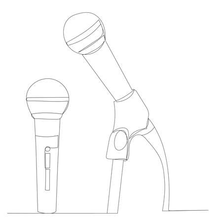 microphone drawing by one continuous line, isolated vectorのイラスト素材