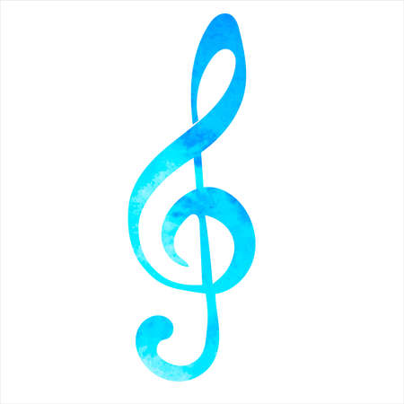 Treble clef blue watercolor silhouette, isolated vectorのイラスト素材