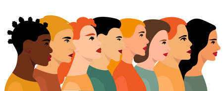 portrait crowd of people of different nationalities flat design, isolated, vector