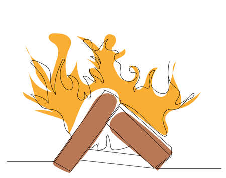 bonfire drawing by one continuous line vectorのイラスト素材