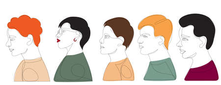 people portrait drawing in one continuous line vectorのイラスト素材