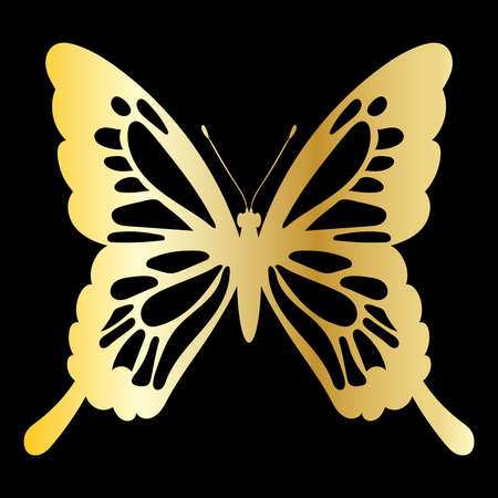 butterfly golden silhouette on black backgroundのイラスト素材