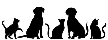 cats and dogs sitting silhouette isolated vectorのイラスト素材
