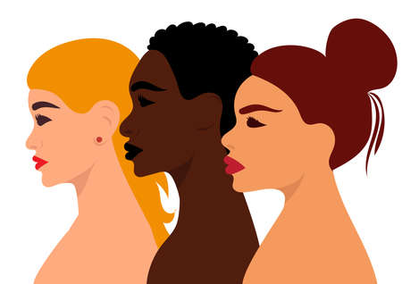portrait in profile of woman, girl flat designのイラスト素材