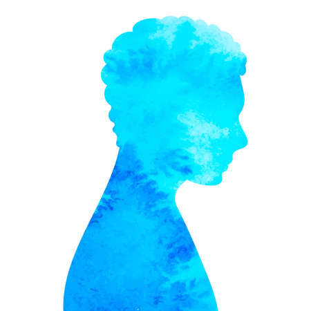 watercolor silhouette portrait man in profileのイラスト素材