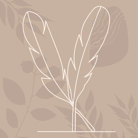 feather drawing in one continuous line, isolated vectorのイラスト素材