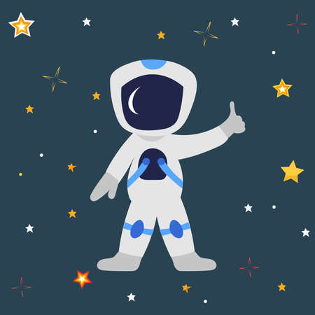 astronaut in flat design on the background of the starry sky, vectorのイラスト素材