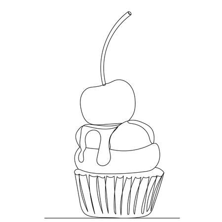 cake drawing by one continuous line, isolated vectorのイラスト素材