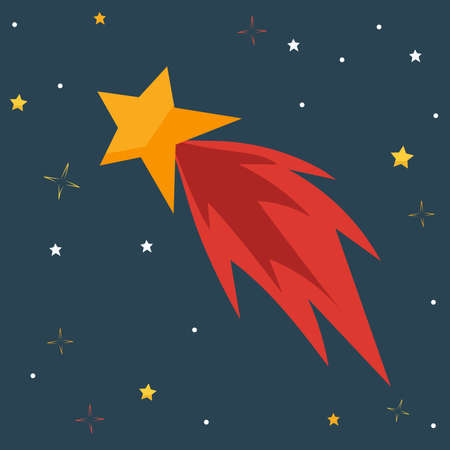 comet flat design on starry sky background, vectorのイラスト素材