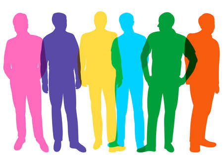 colorful crowd of people silhouette, isolated vectorのイラスト素材