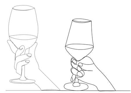 hands with glass one continuous line drawing, sketchのイラスト素材