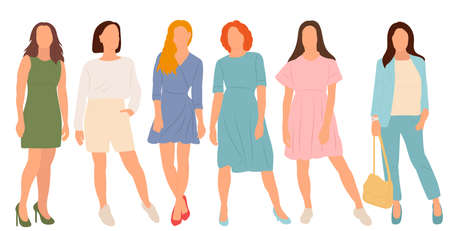 girls, women flat design, isolatedのイラスト素材