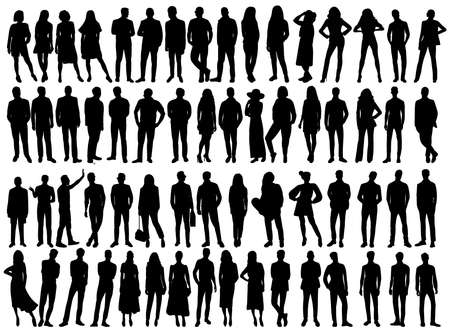 girls, women, men silhouette set, on white background, isolatedのイラスト素材