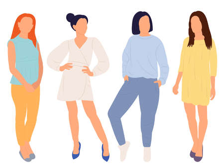 women, girls flat design, isolated, vectorのイラスト素材