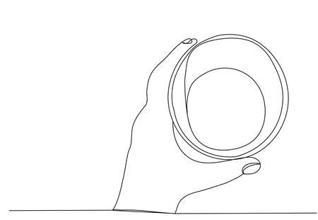 hand with mug continuous line, sketch, vectorのイラスト素材