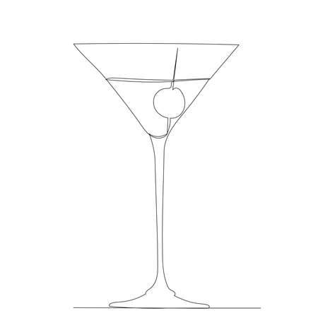 cocktail in glass one continuous line drawing, isolated, vectorのイラスト素材