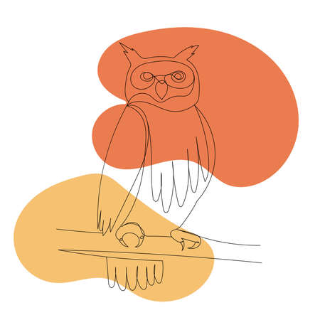 owl drawing in one continuous line, isolated, vectorのイラスト素材