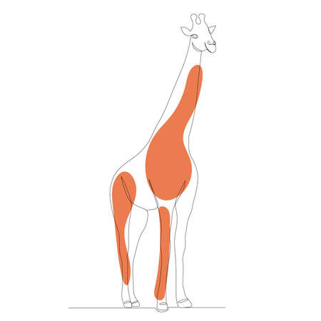 giraffe drawing in one continuous line, isolated, vectorのイラスト素材