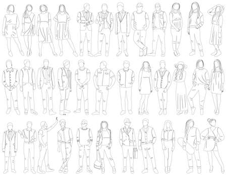 people set sketch, outline, isolated, vectorのイラスト素材