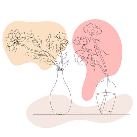 flowers in a vase one continuous line drawing, isolated, vectorのイラスト素材