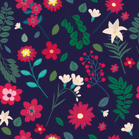 flowers seamless background in flat designのイラスト素材