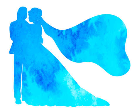 watercolor bride and groom silhouette, on white background, isolated, vectorのイラスト素材