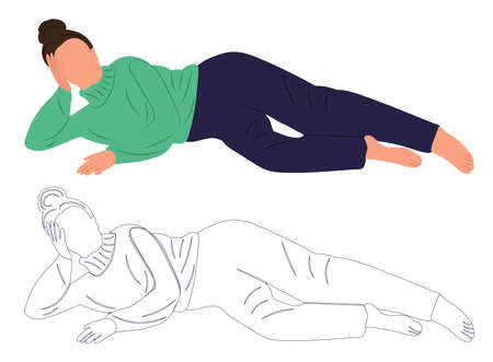 woman lies flat design, isolated, vectorのイラスト素材