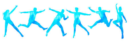 jumping people watercolor silhouette, on white background, isolated, vectorのイラスト素材