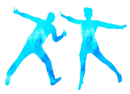 people jumping watercolor silhouette, on white background, isolated, vectorのイラスト素材