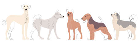 cartoon dogs doodle, sketch, outline isolated, vectorのイラスト素材